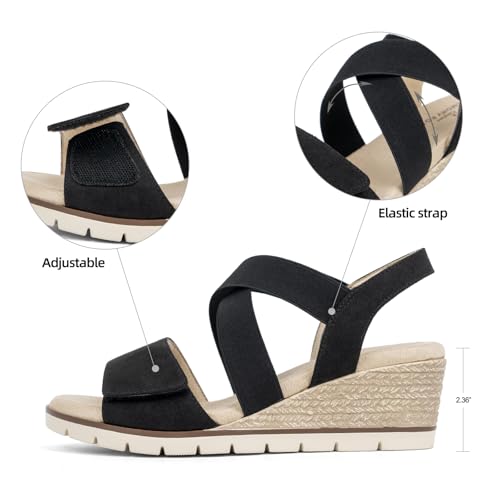 VJH confort Women's Wedge Sandals Stretchy Strap Slip-on Comfortable Causal Summer Shoe2
