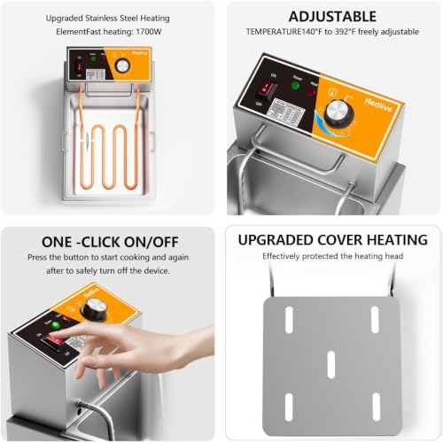 Electric Deep Fryer 10L/10.5QT Stainless Steel Single Tank Commercial Fryer with Basket, 1700W 110V Countertop Deep Fryer for Home Kitchen and Restaurant Use with Oil Thermometer & Temperature Control by Redlive - Used condition - Image 2