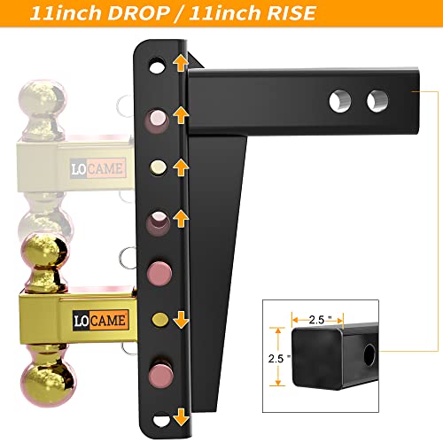 Locame Adjustable Trailer Hitch, Fits 2.5-Inch Receiver, 11-Inch Drop/Rise Drop Hitch, 21000Lbs Gtw, Tow Hitch For Heavy Duty Truck With Double Pins, Solid Ball Mount, Lc0048 #TOP3