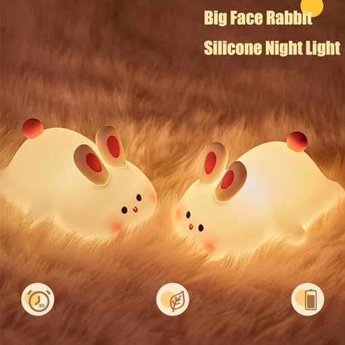 Image of One94Store Kids Cute Little Rabbit Touch Silicone Night Lamp - Rechargeable LED Bedside Lamp for Children's Bedroom, Romantic Decor, Valentine Day Gift, Love Gift for Her, Couple Gift