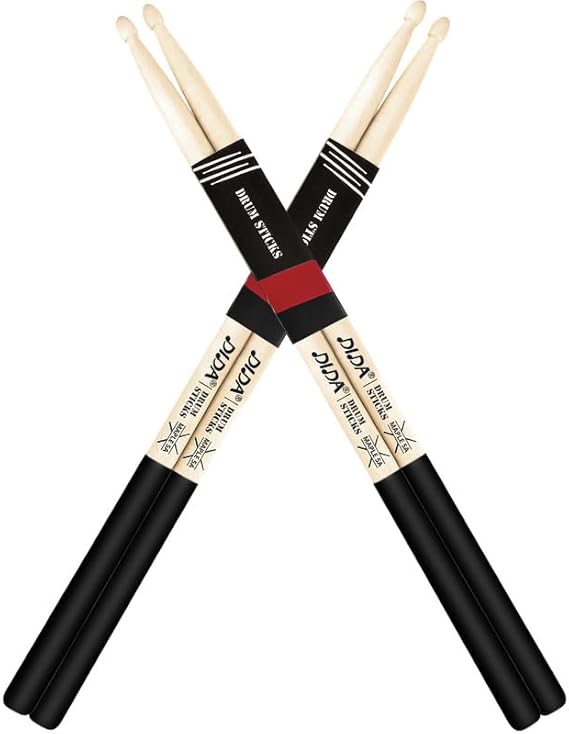 5A Drum Sticks, Drum Sticks for Drums, Natural Solid Wood丨Weight Balanced丨Non-Slip Grip, Live Performance & Drum Kit Practice Accessories, Percussion Drumsticks for Beginner (2 Pairs, 5A)
