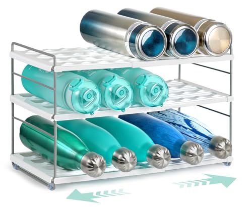 JUPELI Flaschen Organizer verstellbar Flaschenhalter & Flaschenregal für Wasserflaschen Thermosflaschen Weinregale Flaschenaufbewahrung für Kühlschrank Küche & Schrank