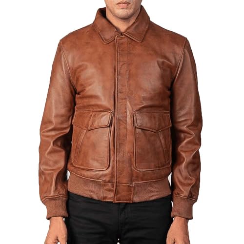 Men's Classic A2 Aviator WWII Flying Tiger Leather Jacket - Pilot Bomber Leather Jacket With Shirt Collar For Men4