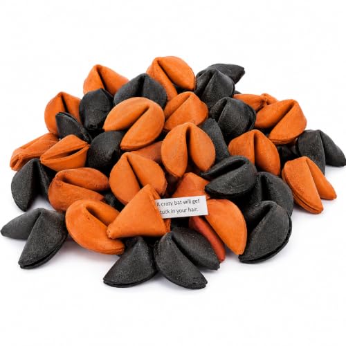 Fun Express Halloween Fortune Cookies Bulk 50 Pack - Individually Wrapped Orange & Black Cookies with Spooky Fortunes | Perfect Halloween Treats for Trick-or-Treaters Party Favors & Fall Events