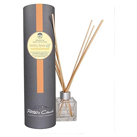 Potters Crouch No.43 Tonka Bean & Sandalwood Vegan Friendly Luxury Oil Diffuser Gift Set with Sticks 100ml Cover
