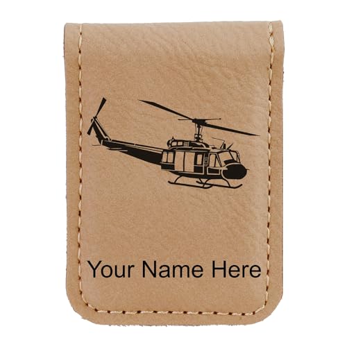 LaserGram Slim Magnetic Money Clip, Military Helicopter 2, Personalized Engraving Included (Light Brown)