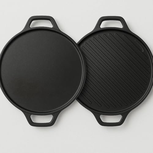 Image of TRUSTARA Pre Seasoned Cast Iron Double Side Pan, Tawa 2 in 1 Grill & Tawa/Non Stick Surface for Fat Reducing/Ideal for Dosa, Mushrooms, Tofu, Fish & BBQ for Home & Camping-A12