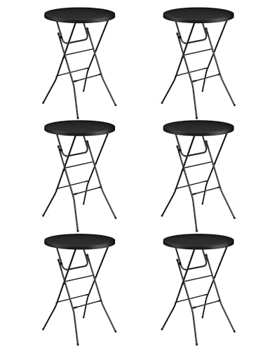 IWDOO 32" Round Folding Table, Plastic Bar Height Tables for Parties, Black