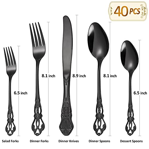 Gorgeous-Retro-Royal-Black-Silverware-Set-For-8OIULO-40-Pieces-Flatware-Service-8Stainless-Steel-Anti-rust-Dark-Fine-Vintage-Utensils-Forks-Spoons-KnifeAntique-Baroque-CutleryMirror-Dishwasher Gorgeous Retro Royal Black Silverware Set For 8OIULO 40 Pieces Flatware Service 8Stainless Steel Anti rust Dark Fine Vintage Utensils Forks Spoons KnifeAntique Baroque CutleryMirror Dishwasher