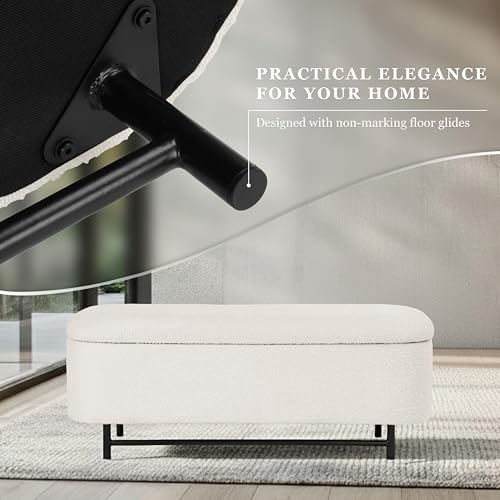 Image of HomePop 46 inch Ellipse Storage Bench with Metal Legs - Cream Boucle