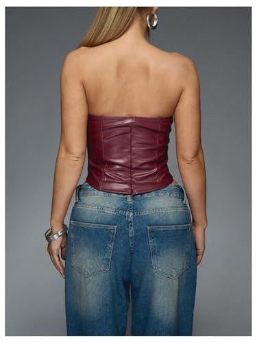 Verdusa Women's Leather Top Backless Tube Top Strapless Crop Corset Tops Going Out Outfits2