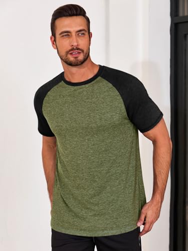 Image of Runcati Mens Casual Slim Fit T Shirts Raglan Short Sleeve Crewneck Baseball Tees Color Block Workout Fashion Shirt
