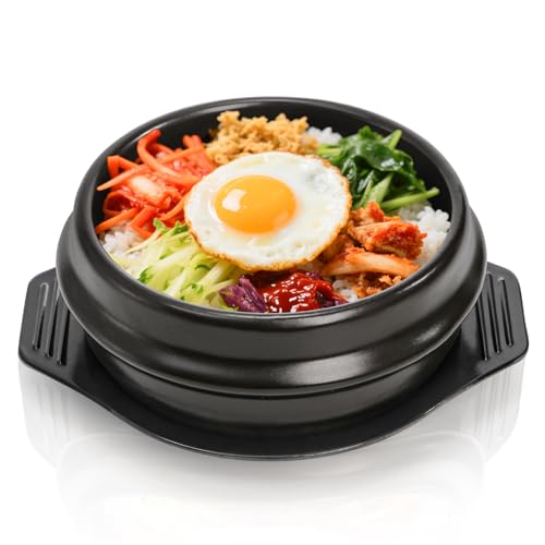 Acshio 37 Oz Korean Stone Bowl with Tray Traditional Korean Cookware