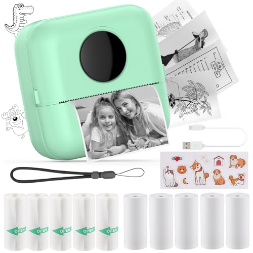 HuiJuKeJi Mini Drucker, Taschendrucker, Mini Fotodrucker für Smartphone, Sticker Drucker, Thermo Fotodrucker für Journal, Reisen Logo, Notizen, Journal, Liste, Memo (Purple)