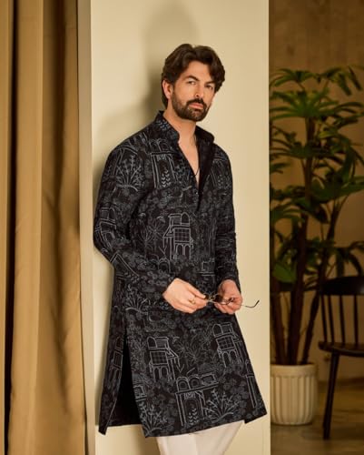 Image of SOJANYA (Since 1958 Men's Cotton Rayon Shiny Thread Sequinned Only Long Kurta