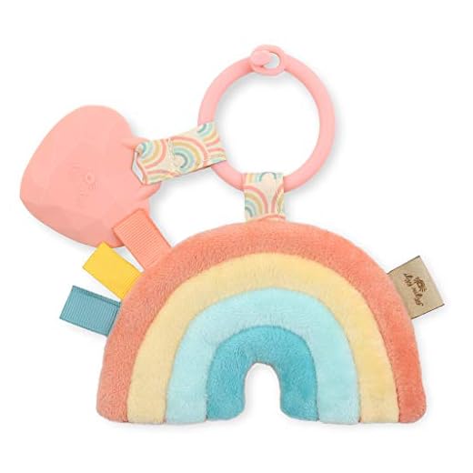 Itzy Ritzy Itzy Pal Infant Toy & Teether; Includes Lovey, Crinkle Sound, Textured Ribbons & Silicone Teether, Rainbow