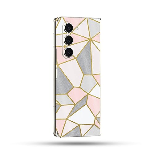 Image of MightySkins Glossy Glitter Skin Compatible with Samsung Galaxy Z Fold 5 Full Wrap - Rose Gold Polygon | Protective, Durable High-Gloss Glitter Finish | Easy to Apply | Made in The USA