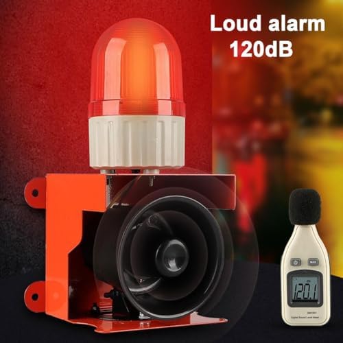 Industrial 120dB Waterproof Sound & Light Alarm Siren, IP55 LED Strobe Horn for Factories, Terminals, Home Security System - High Visibility (Yellow, 24V)