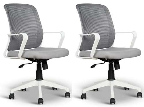 Image of NGFC Mesh Mid Back Ergonomic Work from Home Office Desk Chair, Study Chair, Revolving Chair, Computer Chair, Ergonomic Lumbar Support, Tilt Lock Mechanism (2, Grey & White)
