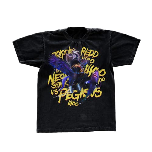 Trippie Redd Unisex-Adult Standard Neon Shark vs. Pegasus Tee, Black, XX-Large
