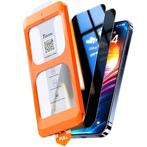 TOCOL Privacy Pellicola Protettiva per iPhone 15 6,1 Pollici, 25° Reali Anti-Spy, Rimozione Automatica Della Polvere, Copertura Completa, Senza Bolle, Durezza 9H, 2 Pezzi