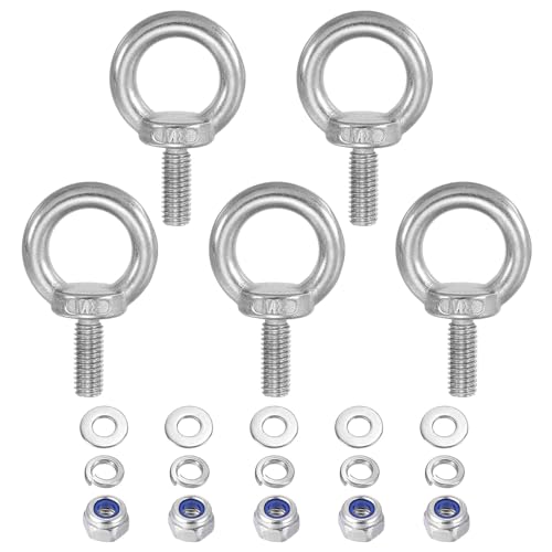 PATIKIL M8 x 20mm Lifting Shoulder Eye Bolt, 5Pcs 304 Stainless Steel Lifting Ring Threaded Eyebolt with Nuts Washers for Hanging Hammocks Articles