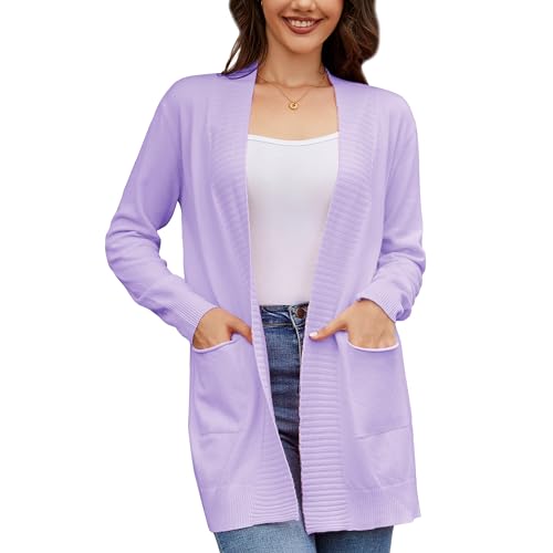 Image of Women's Open Front Cardigan with Pockets Long Sleeve Casual Knit Sweaters