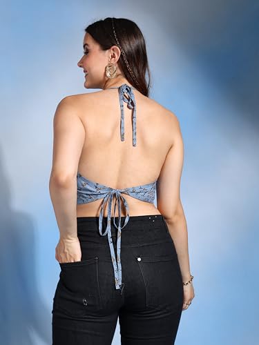 Image of Yash Gallery Women's Regular Fit Cotton Geomatrical Handblock Printed Freesize Backless Sleeveless Blouse