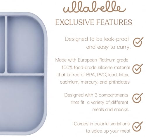 Image of Ullabelle Kids Bento Box - 3 Compartments, Leakproof Lunch Box, BPA-Free Snack Container, Divided Lunch Box for Toddlers & Kids, Dishwasher Safe, Easy to Clean (Periwinkle)