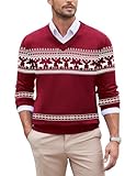 COOFANDY Pullover Herren Weihnachtspullover V-Ausschnitt Strickpullover...