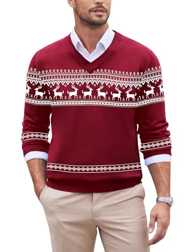 COOFANDY Pullover Herren Weihnachtspullover V-Ausschnitt...