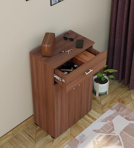 Image of FURNIFLIX Engineered Wood 1 Drawer and 4 Shelves Shoe Rack for Living Room Office Home Hall Wooden Shoe Cabinet Furniture - Walnut Finish