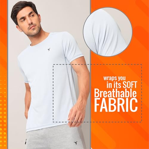 Image of TECHNOSPORT Men's Slim Fit Polyester Activewear Sports T-Shirt with Moisture-Wicking Comfort for Workout, Running & Gym