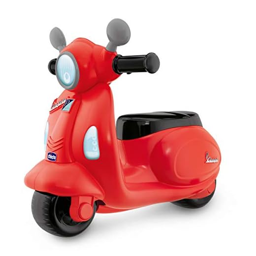 Chicco Vespa Primavera, Moto Correpasillos para Niños, Juguete para Niños con Panel Electrónico, Luz, Sonido y Ruedines Estabilizadores Extraíbles – Moto Para Niños de 1 a 3 Años, Máx. 20 Kg, Roja