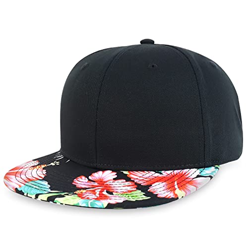 Image of Armycrew Hawaiian Hibiscus Floral Print Flat Bill Snapback Oversized 2XL Cap