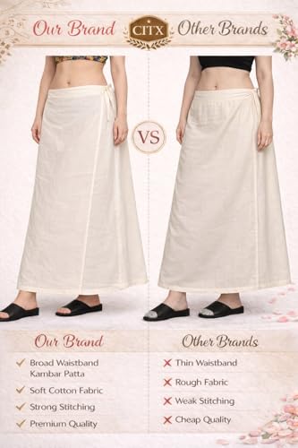 Image of CITIX Pure Cotton Petticoat for Woman Saree | Adujastable Drawstring Waist
