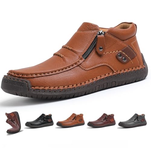 MAOAEAD The First Young Orthopädische Leder Fahrstiefel Handgefertigte Premium Slip On Chukka Boots mit Breiter Zehen- und Fußgewölbeunterstützung, wasserdichte rutschfeste Sohle für Freizeit, Arbeit