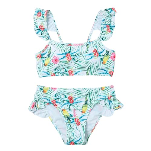 Girls Bikini Swimsuits 2 Piece Bathing Suits for Kids Ruffle Bikini Tropical Print Beach Swimwear Girls Swimming Suit