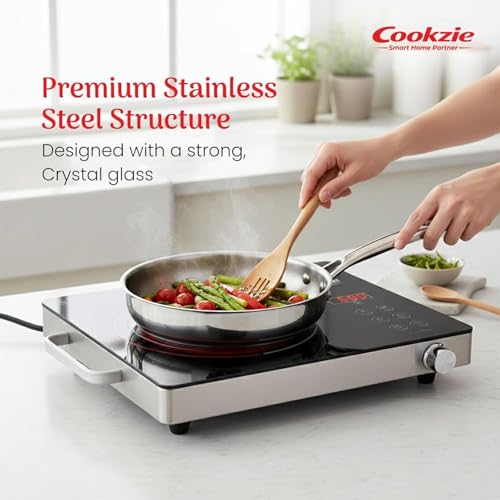 Image of 2200W Infrared Cooktop with Grill Plate, Touch Panel & LED Display, Multi-Function Electric Cooker for All Cookware, Black
