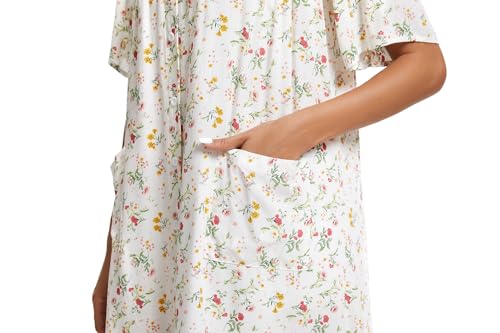 Image of COSUNIONY House Dresses for Women Cotton Short Sleeve House Coat Buttons Down Dusters Robe with Pockets S-XXL