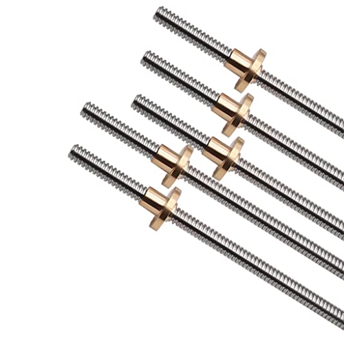 T8 3D プリンタ部品用送りねじ、ピッチ 2mm リード 8mm 長さ 100mm -500mm 台形送りねじ、銅ナット付き、1 個(200mm)