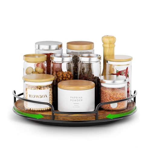 WOWBOX 9' Lazy Susan Organizer for Table Top Rotating Spice Rack Organizations Wood Lazy Susan Turntable Organizer for Cabinet Kitchen Pantry Countertop Bathroom Vanity