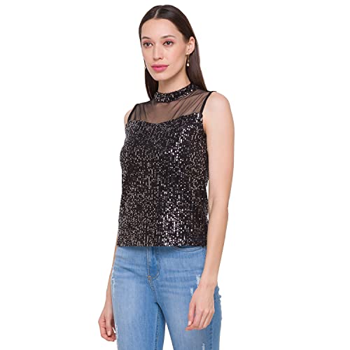 Image of Globus Women Black Embellished Net Top