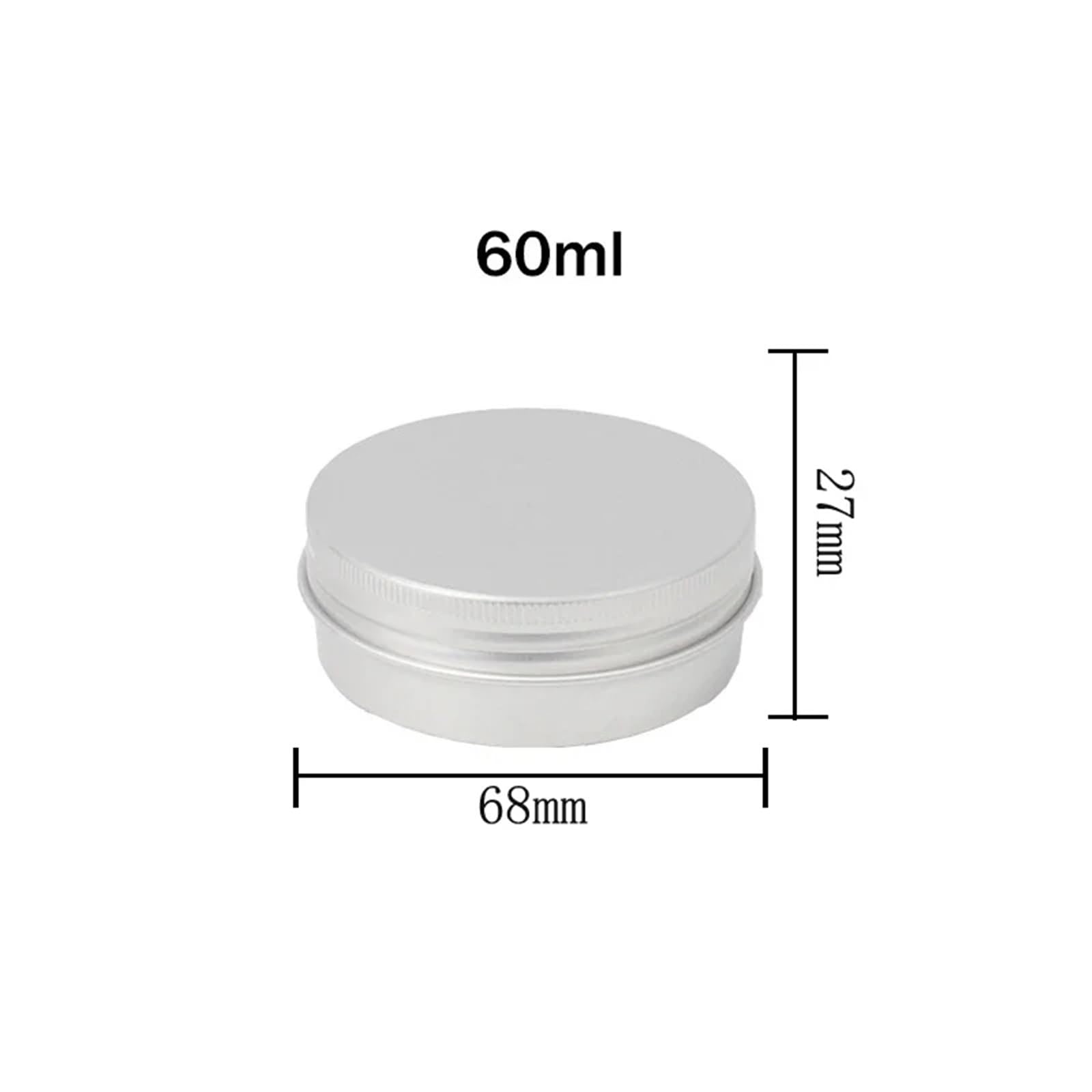 lata de aluminio, Latas con tapa de rosca aluminio, redondas y vacías, 5-60g, plateadas, for Salve, especias, velas, lápiz labial, 10 Uds(10pcs X 60g)