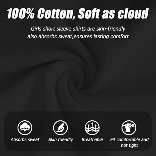 Girls Short Sleeve T Shirts Cotton Crew Neck Tops Kids Casual Tees Shirts Summer Blouse Clothes for Girls, 5-14Y(Black)4