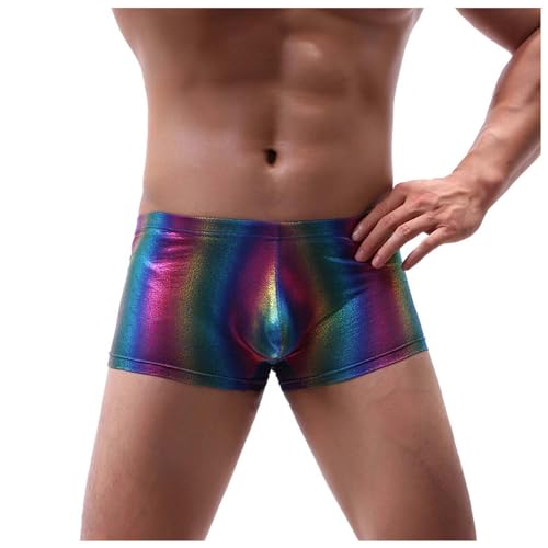 Men's Boxer Briefs Underwear Shiny Rainbow Underwear Bikini Swimsuit Boxer Brief Mini Trunks Underpant