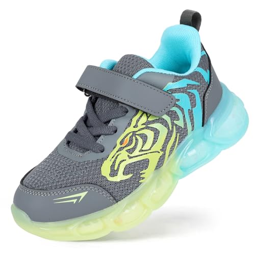 WirSSGut Zapatillas de correr para niños Tiger Patrón Fluorescente Zapatos Deportivos Moda Cómodos Zapatillas Transpirables Ligeras Zapatillas antideslizantes y duraderas EU 28-38, gris azul, 36 EU