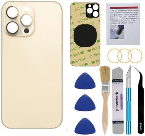 OEM Rear Back Glass Replacement for iPhone 14 Pro Max 6.7 inches with Reparing Toolkit and Pre-Installed Adhesive (Gold)