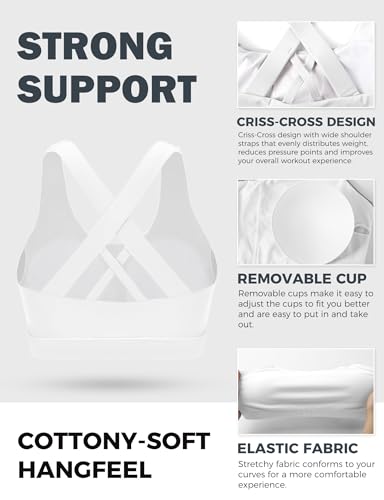 Buauty Sports Bras for Women X Back High Supports White