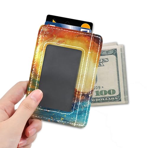 Woman Swirling Colors Oil Painting leather mens wallet slim With ID Window RFID Blocking credit card protector for Men and Women4